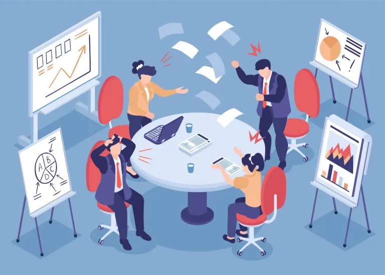 Des collaborateurs en plein conflit autour d'une table (illustration Freepik)